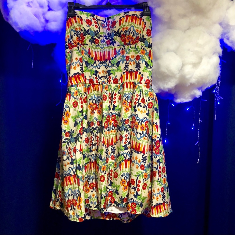 EUC Strapless Sharon Couture floral pattern dress